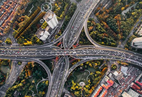 an aerial view of busy highways