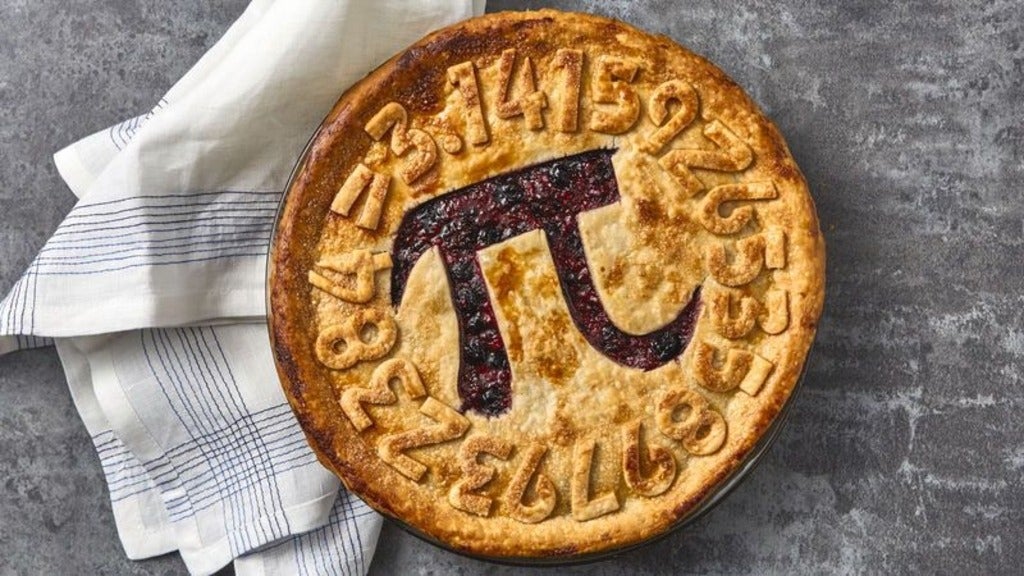 baked pie with pi symbol and numbers