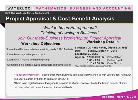 Poster for the Project Appraisal & Cost-Benefit Analysis Workshop on Sunday March 11, 2018