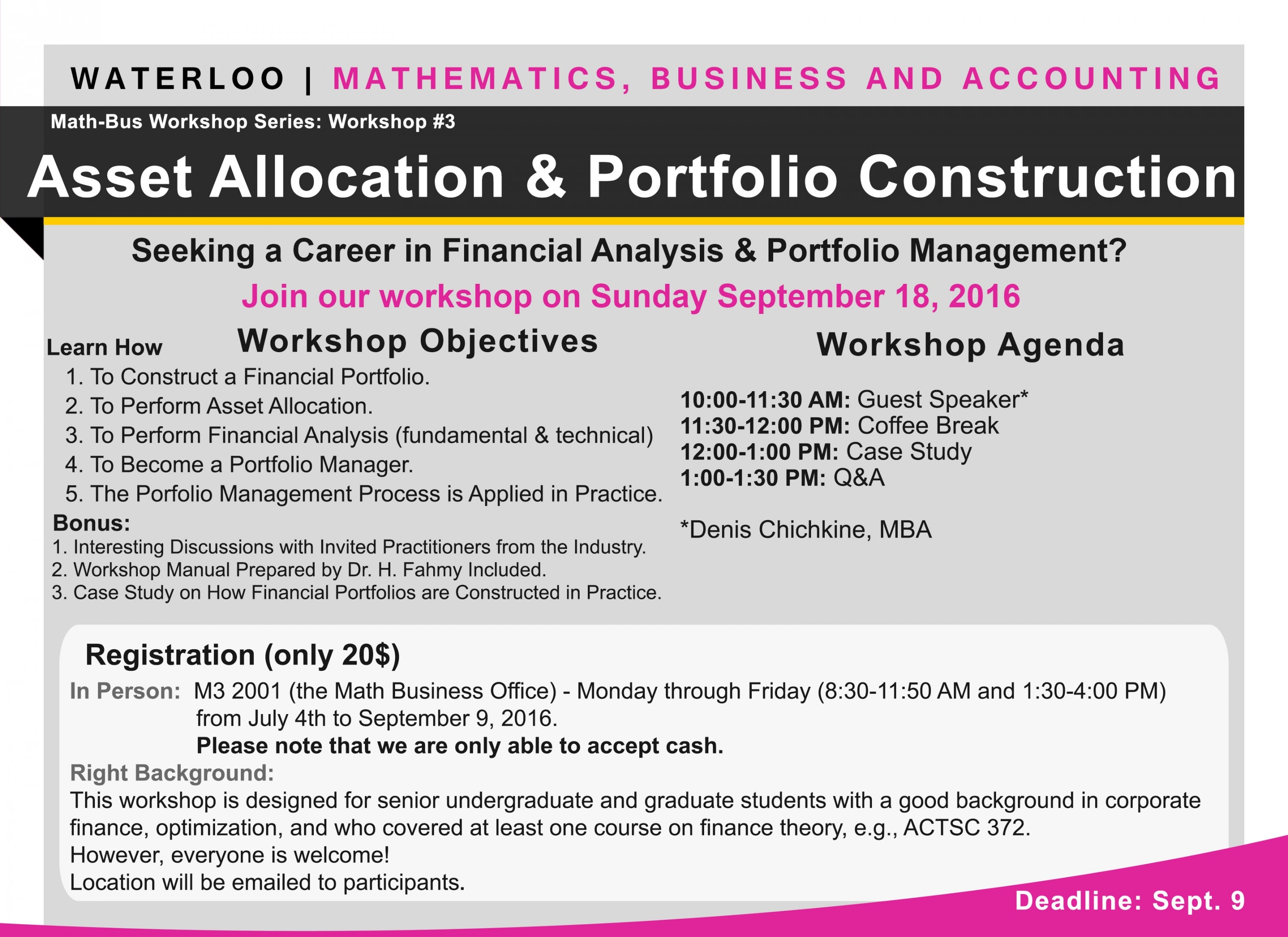 Asset Allocation and Portfolio Construction Workshop Information Poster