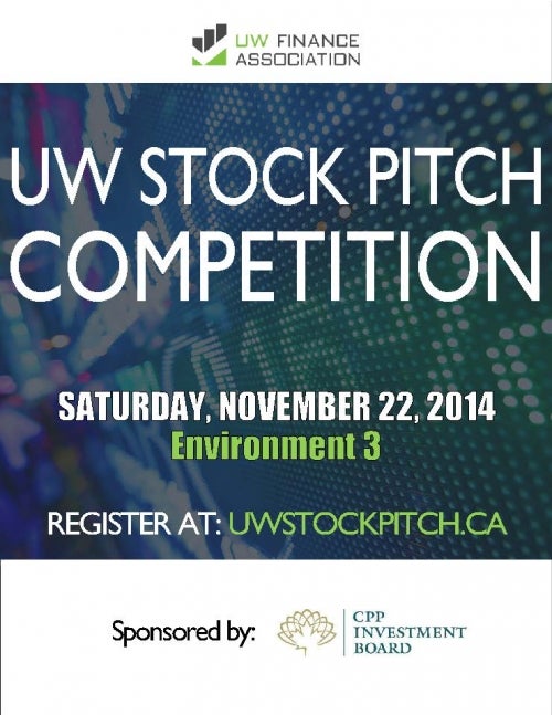 Poster to advertise University of Waterloo Finance Association's stock pitch competition