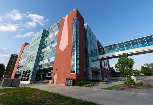 Photo of the Math pink tie on the Mathematics 3 building