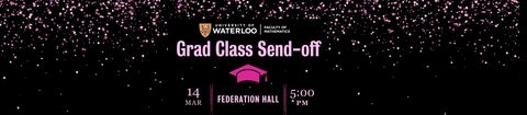 Image of a pink graduation hat.  March 14 at 5:00 p.m. in Federation Hall