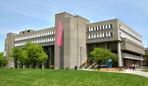 Math and Computer Building at University of Waterloo with the large pink tie on the facade