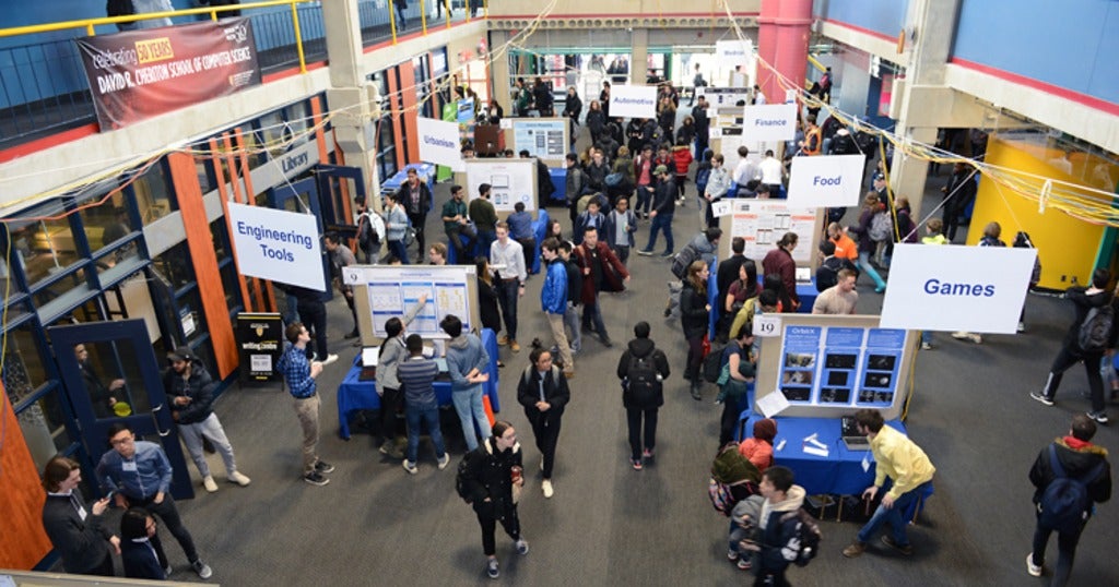 Davis Centre atrium full of Software Engineering and Computer Science projects
