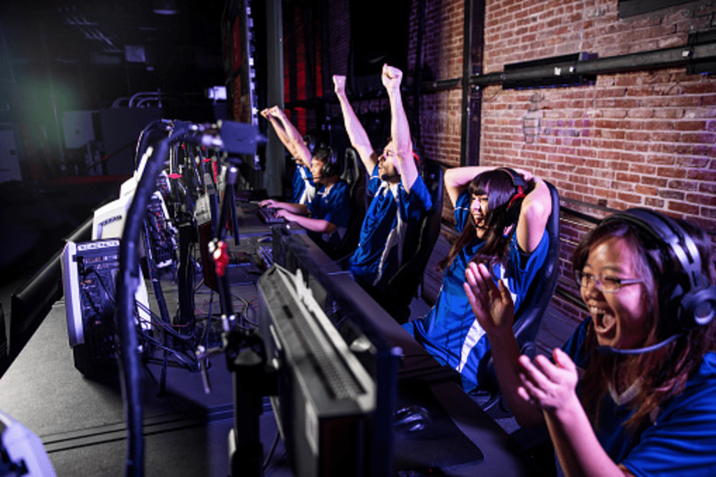 People having fun playing a video game