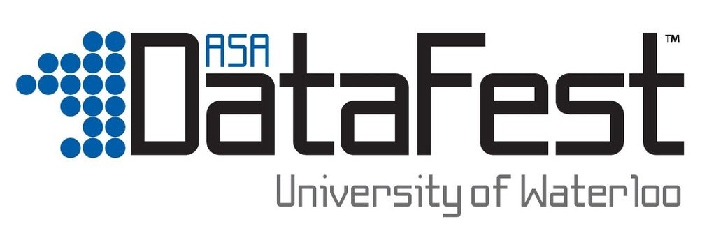 ASA text above DataFest text above University of Waterloo Text in a logo format