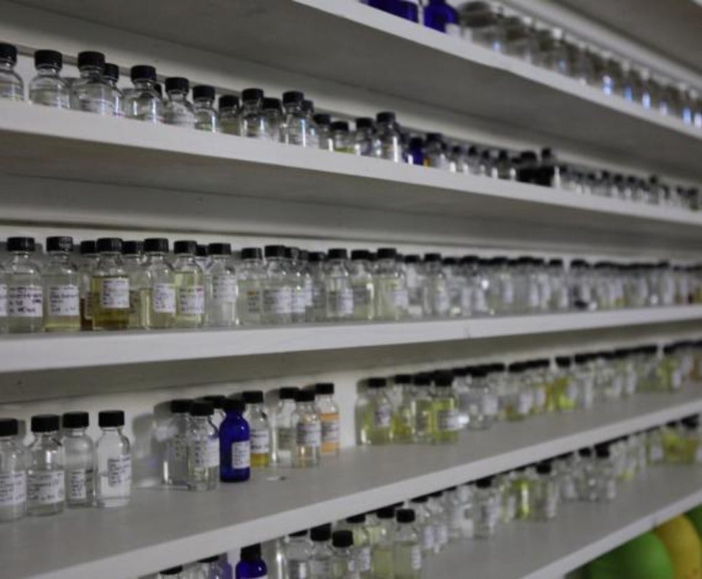 Shelves of perfume bottles