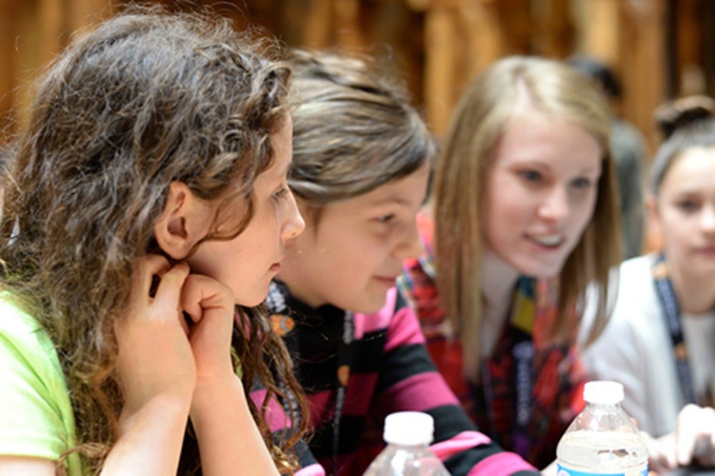 Young women attending a Women in Computer Science event