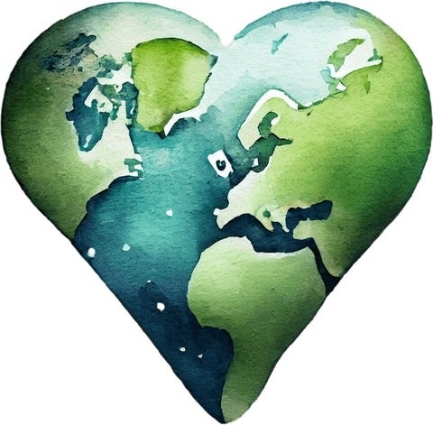 Image of a heart with a map of the earth inside it