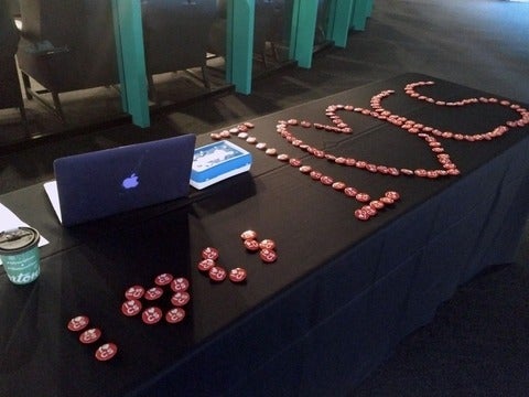 Buttons spell I heart CS on event table