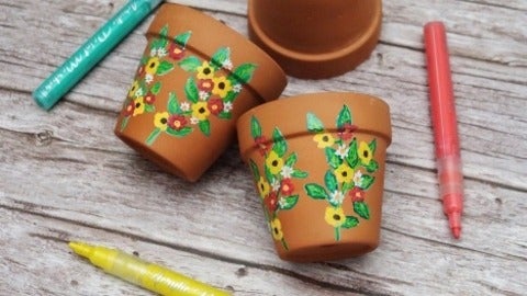 A picture of decorated terra cotta pots