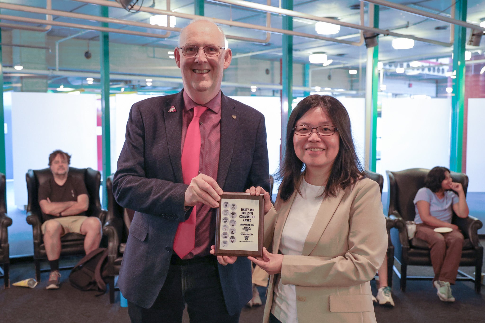 Mark Giesbrecht, the Dean of Mathematics, and Yu-Ru Liu Director of Women in Mathematics
