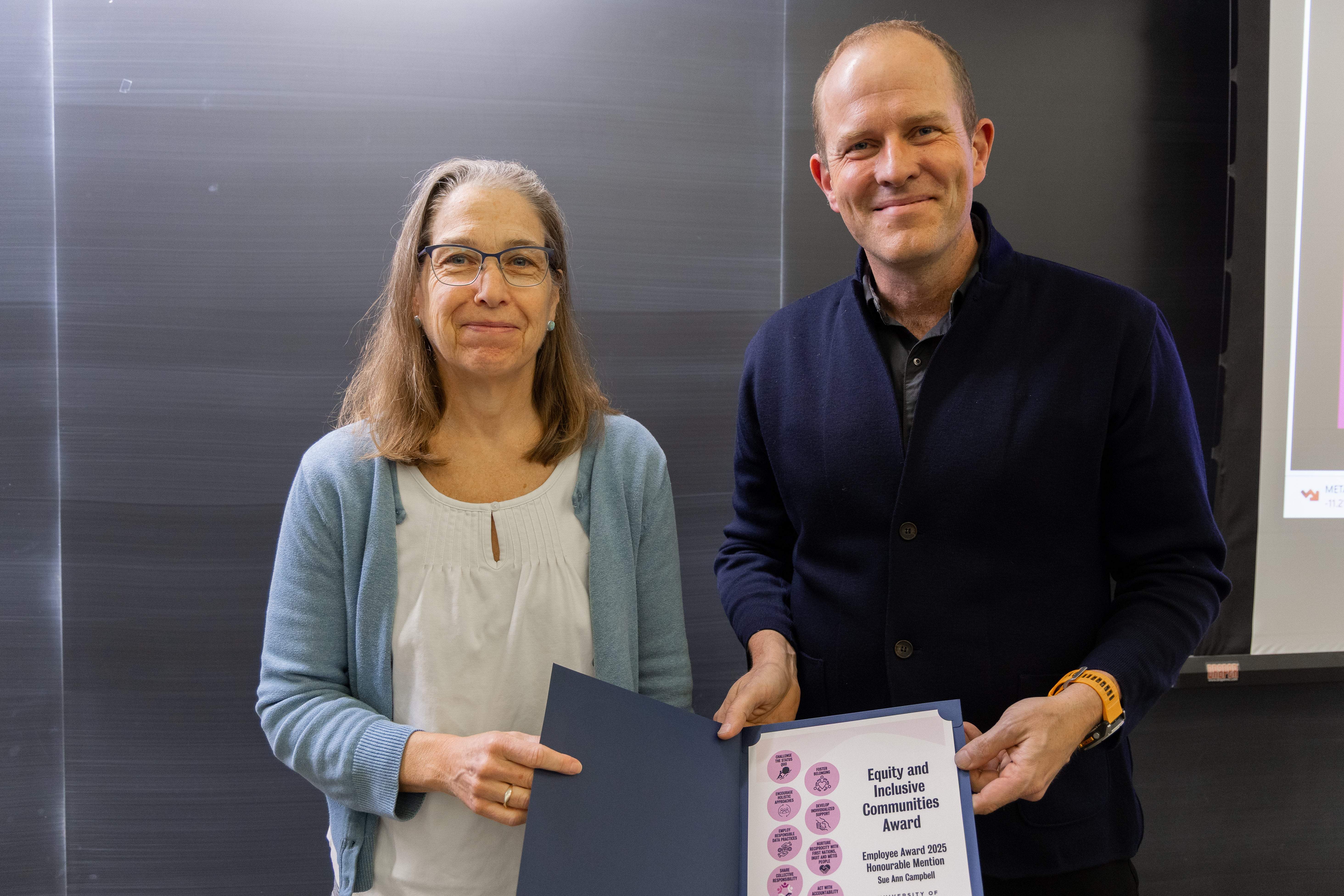 Sue Ann Campbell and Jochen Koenemann, the Dean of Mathematics