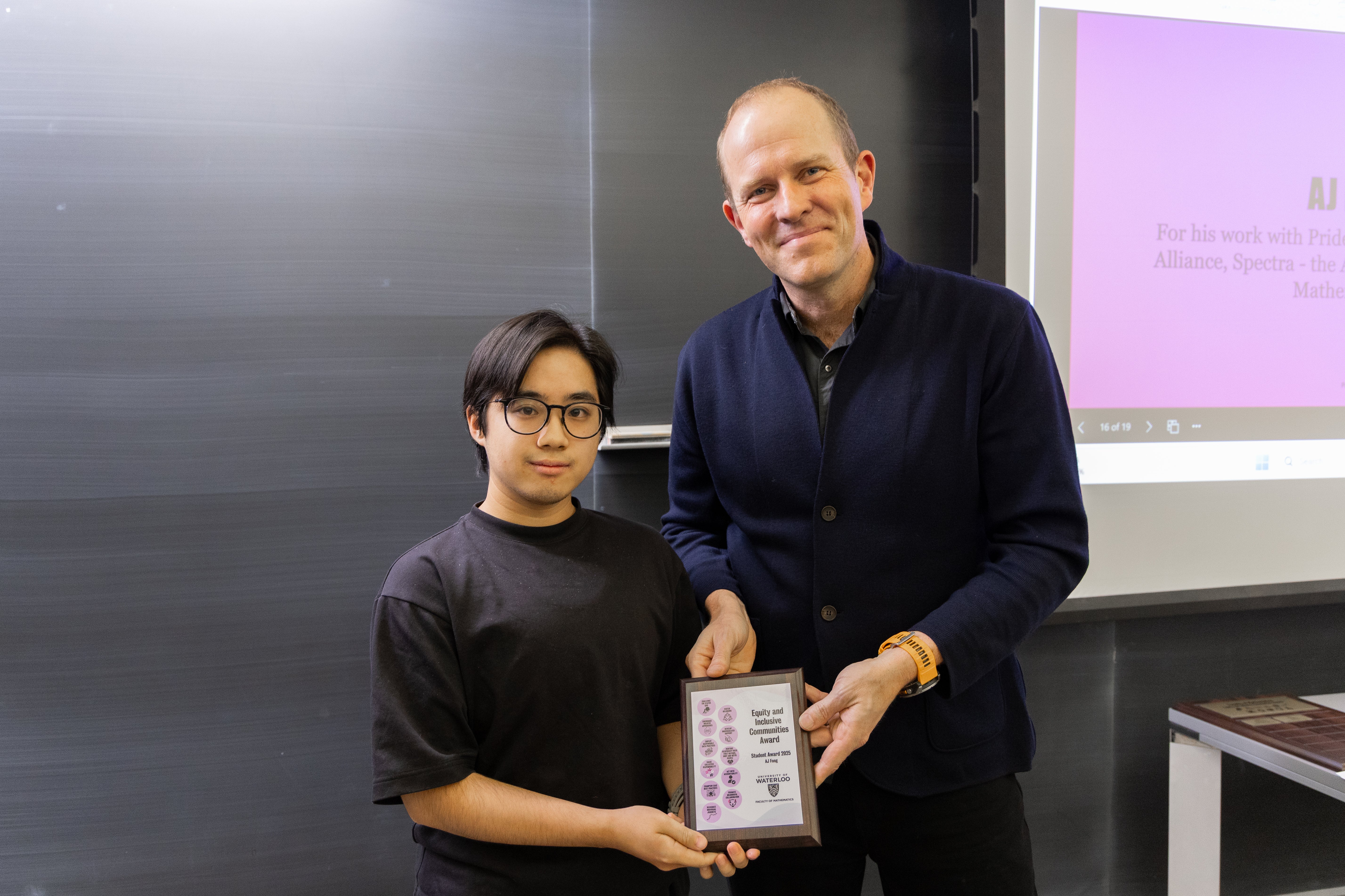 AJ Fong and Jochen Koenemann, the Dean of Mathematics