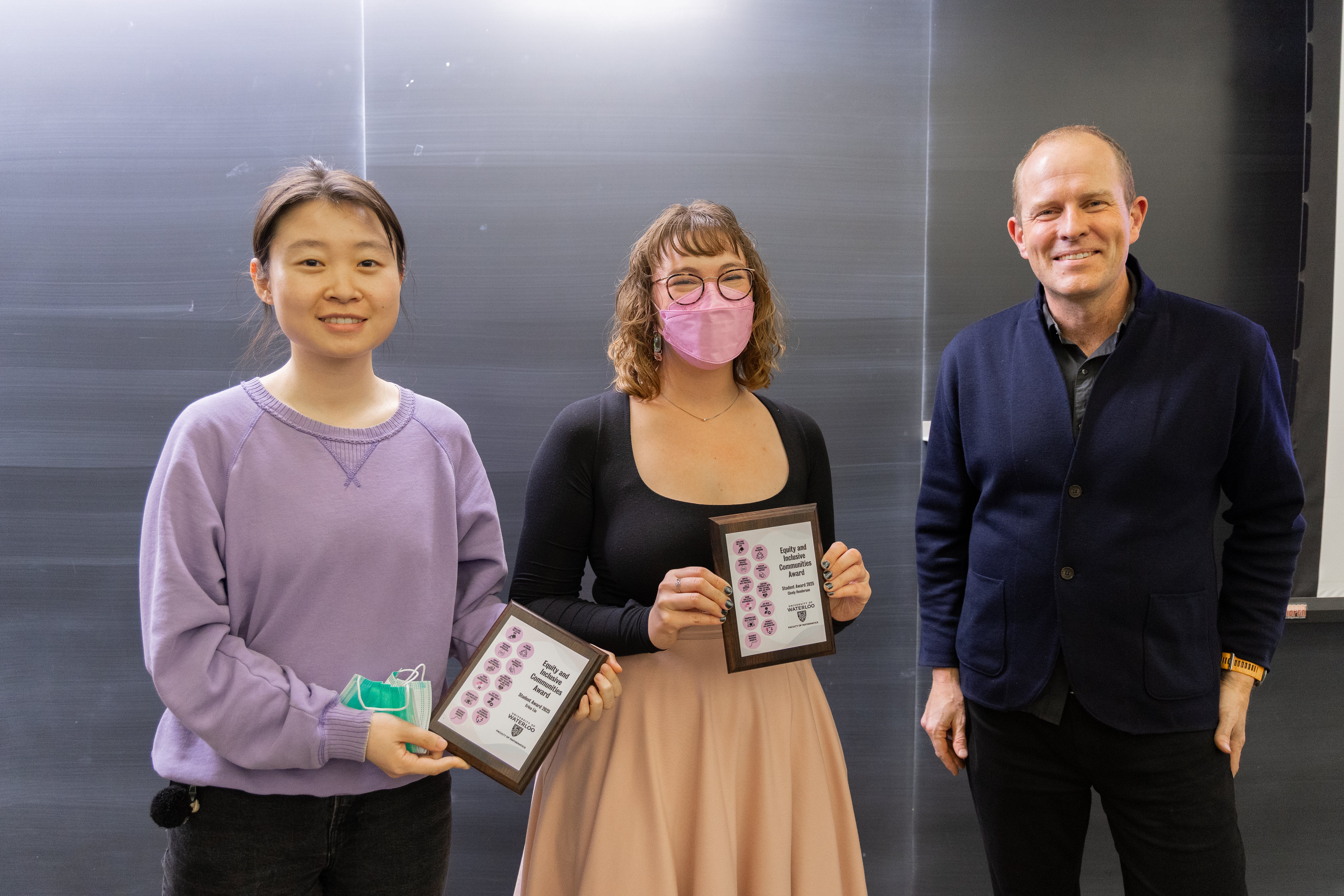 Erica Liu, Cicely Henderson, and Jochen Koenemann, the Dean of Mathematics
