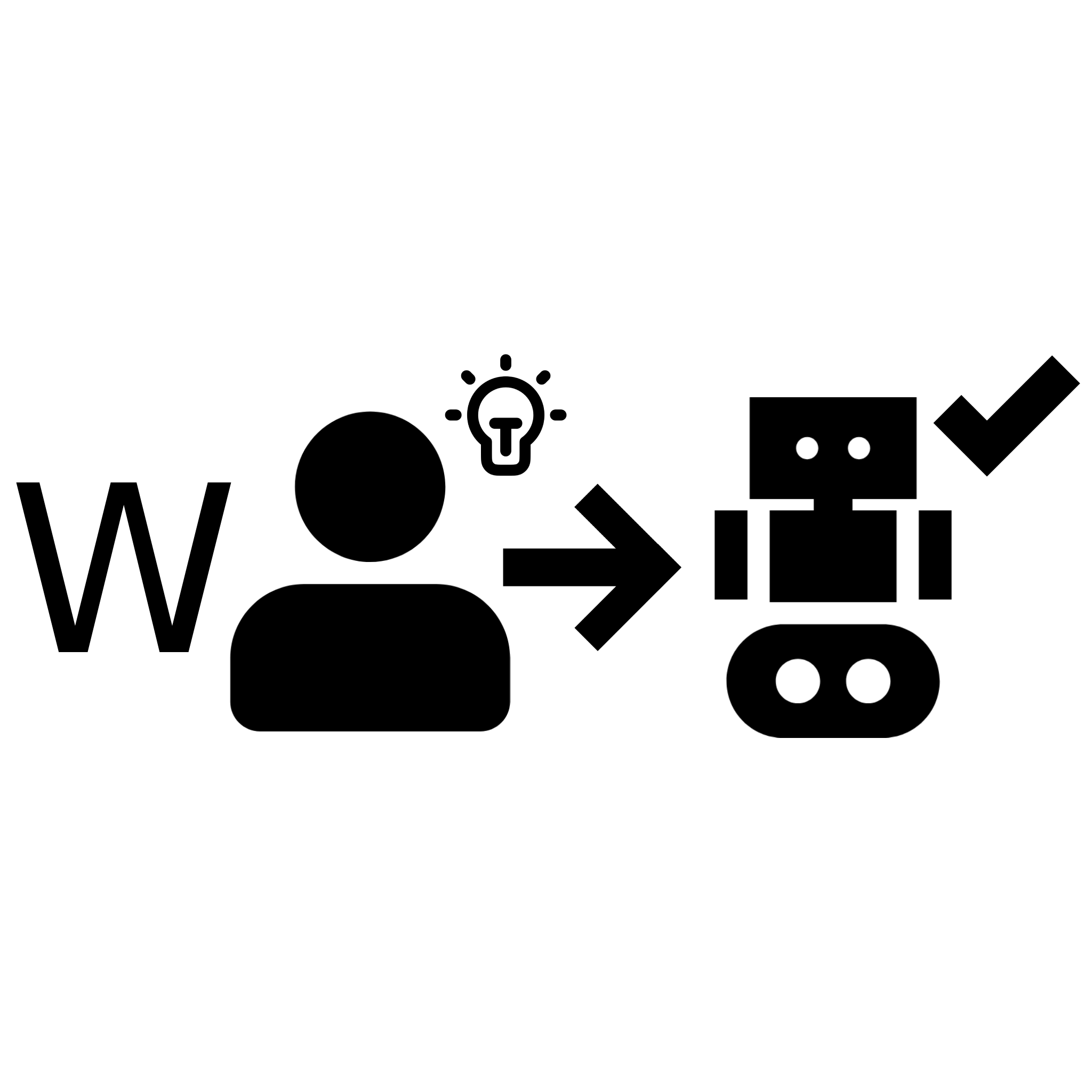The letter W, an icon of a person with a lightbulb next to its head, and arrow pointing from this to an icon of a robot with a checkmark next to its head