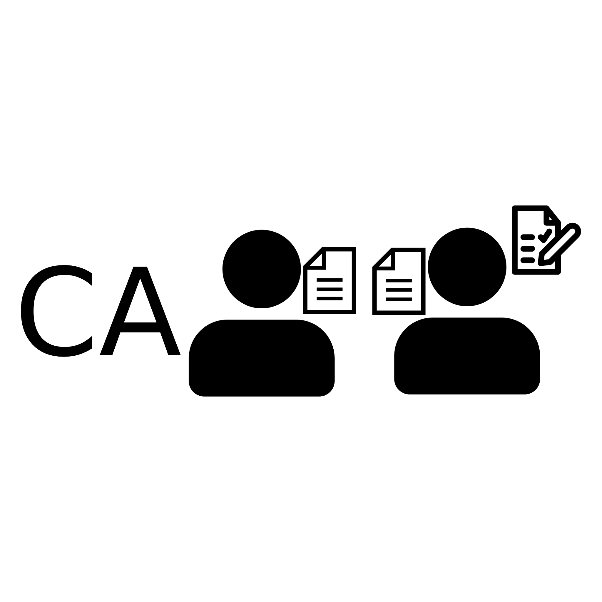 The letters CA, icons of two people with two pieces of paper between them, indicating co-authorship is permitted. A paper with a pencil indicating you must acknowledge who you are co-authoring with