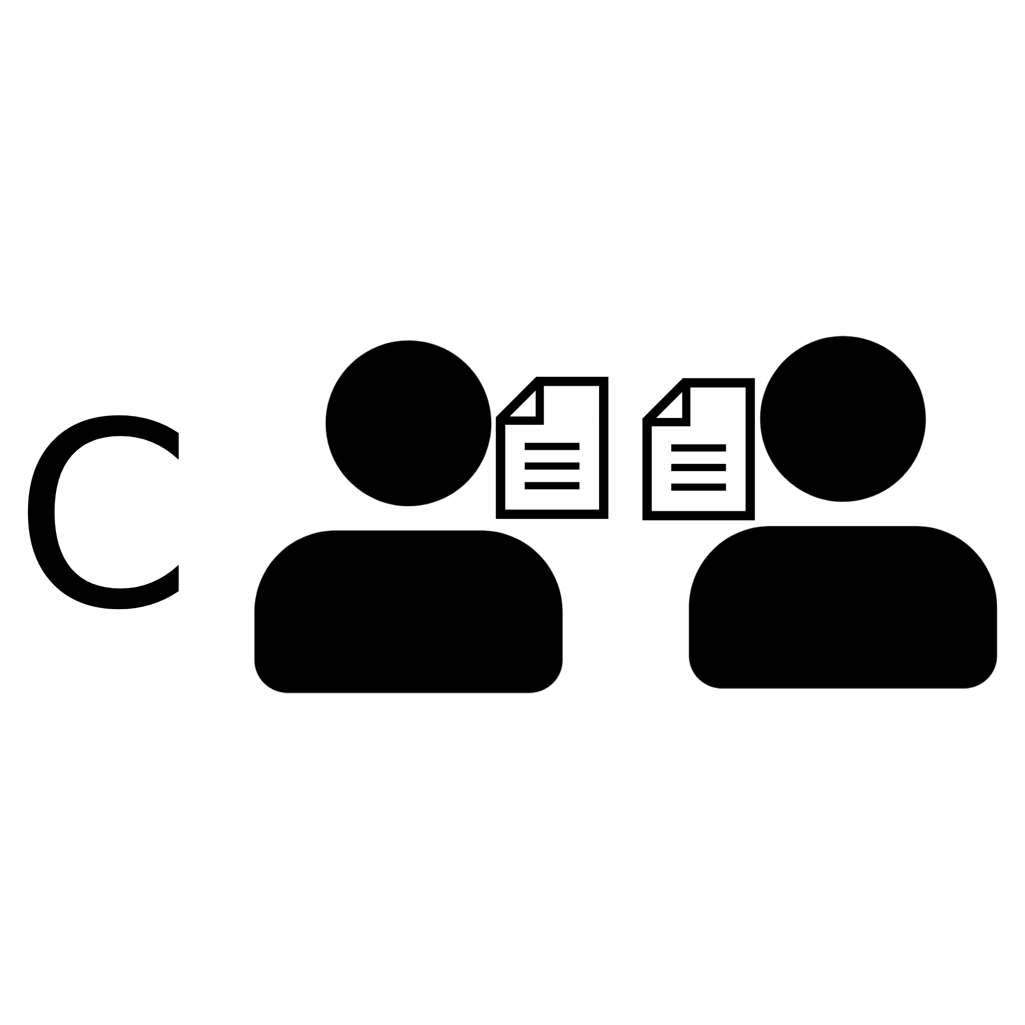 The letter C, icons of two people with two papers between them