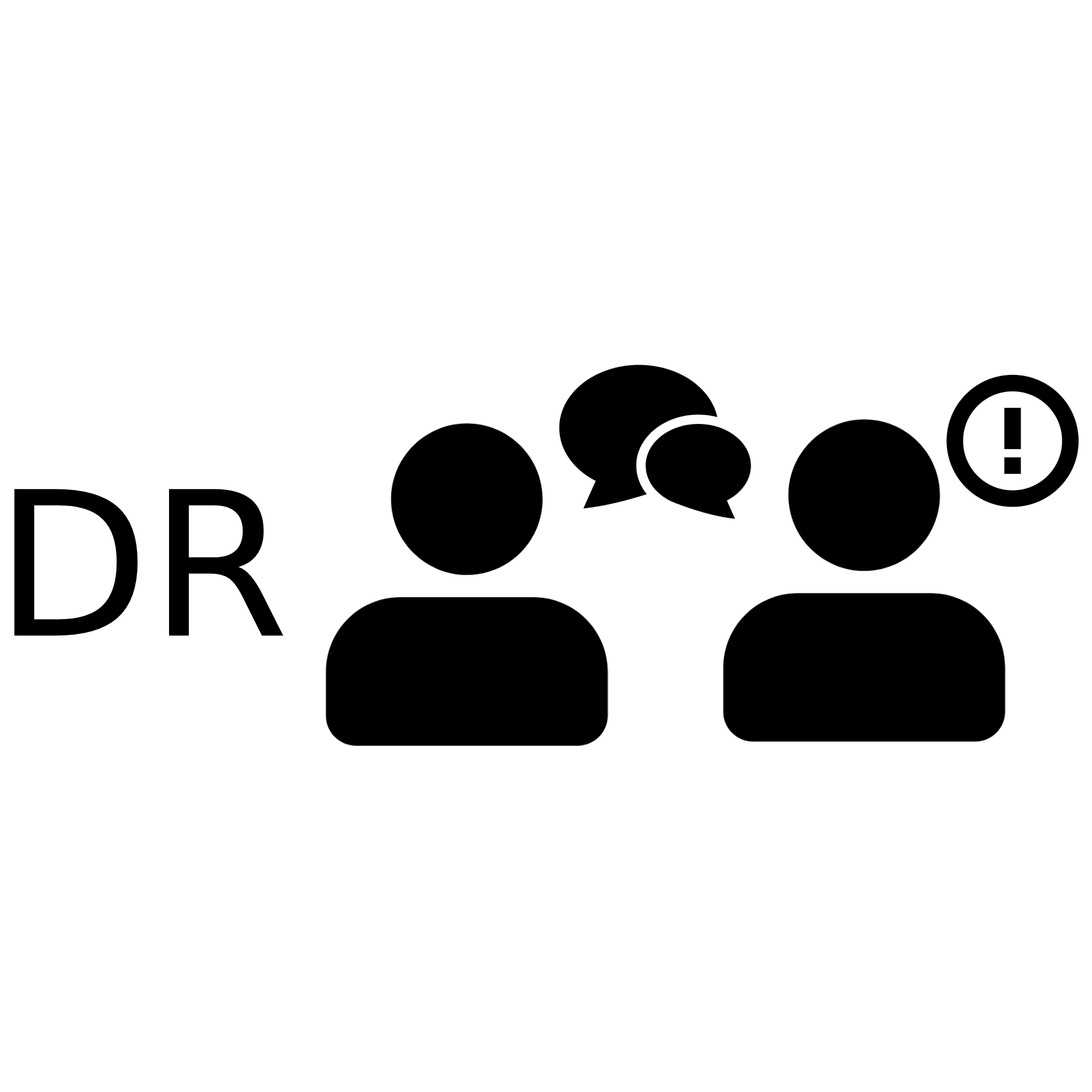 The letters DR, icons of two people with a discussion bubble between them, an exclamation mark in a circle indicating it is required