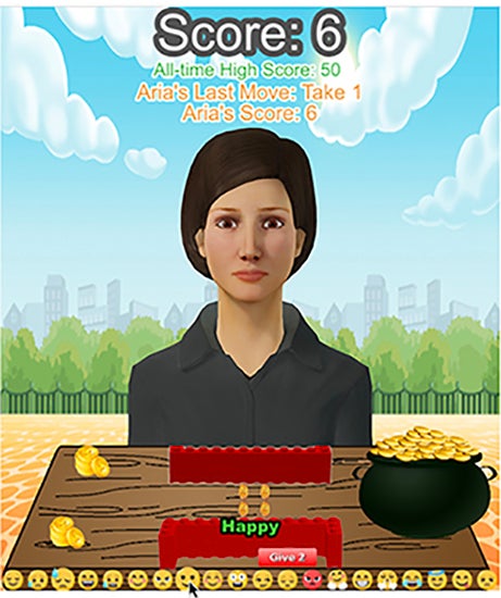 3. Female virtual agent “Aria” used in the study’s social dilemma game