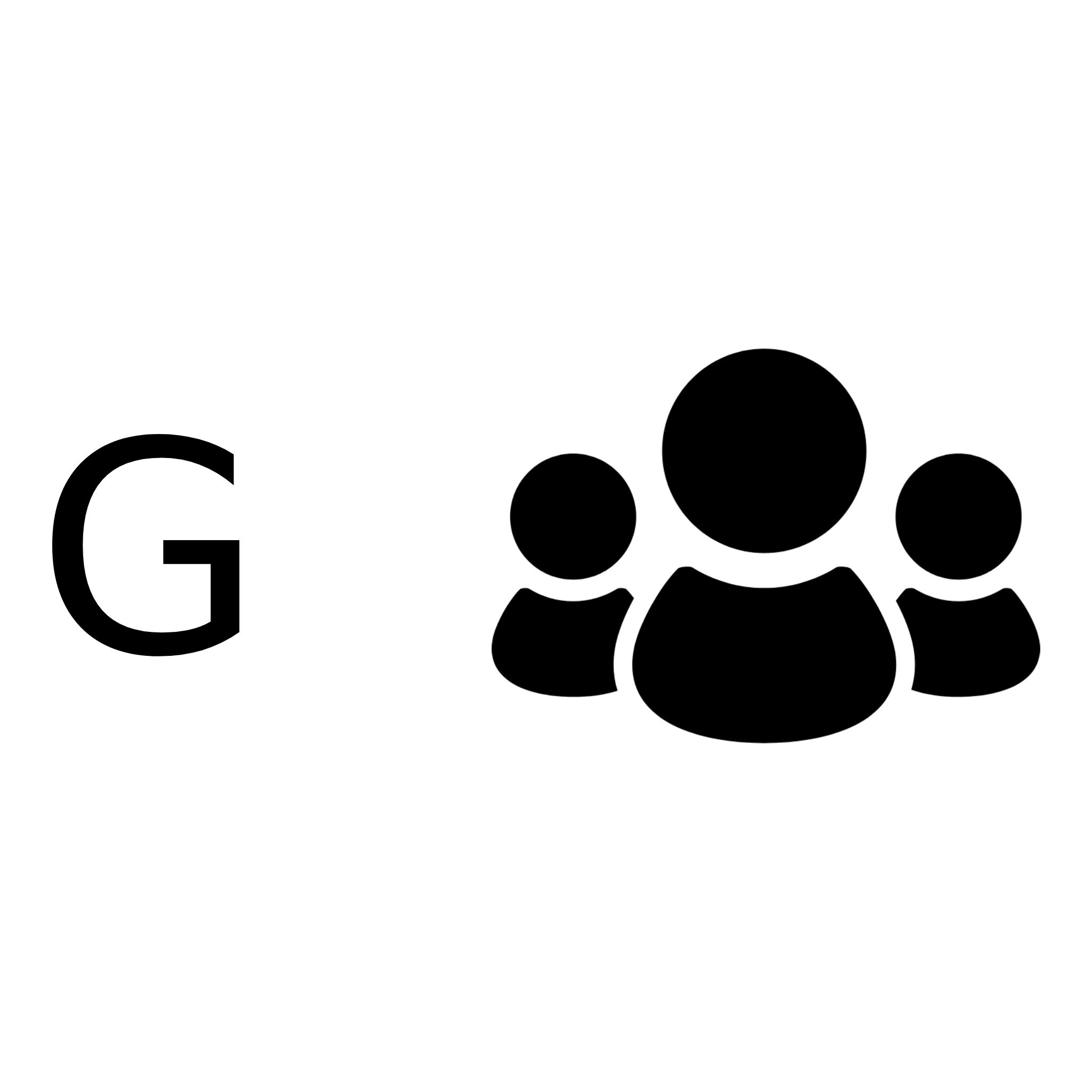 The letter G, an icon of a group of 3 people