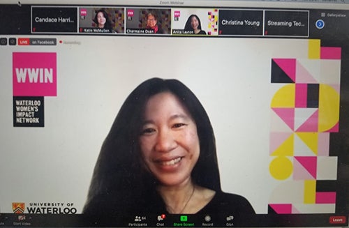 Anita Layton on Zoom for the 2020 Women in Math Virtual Celebration