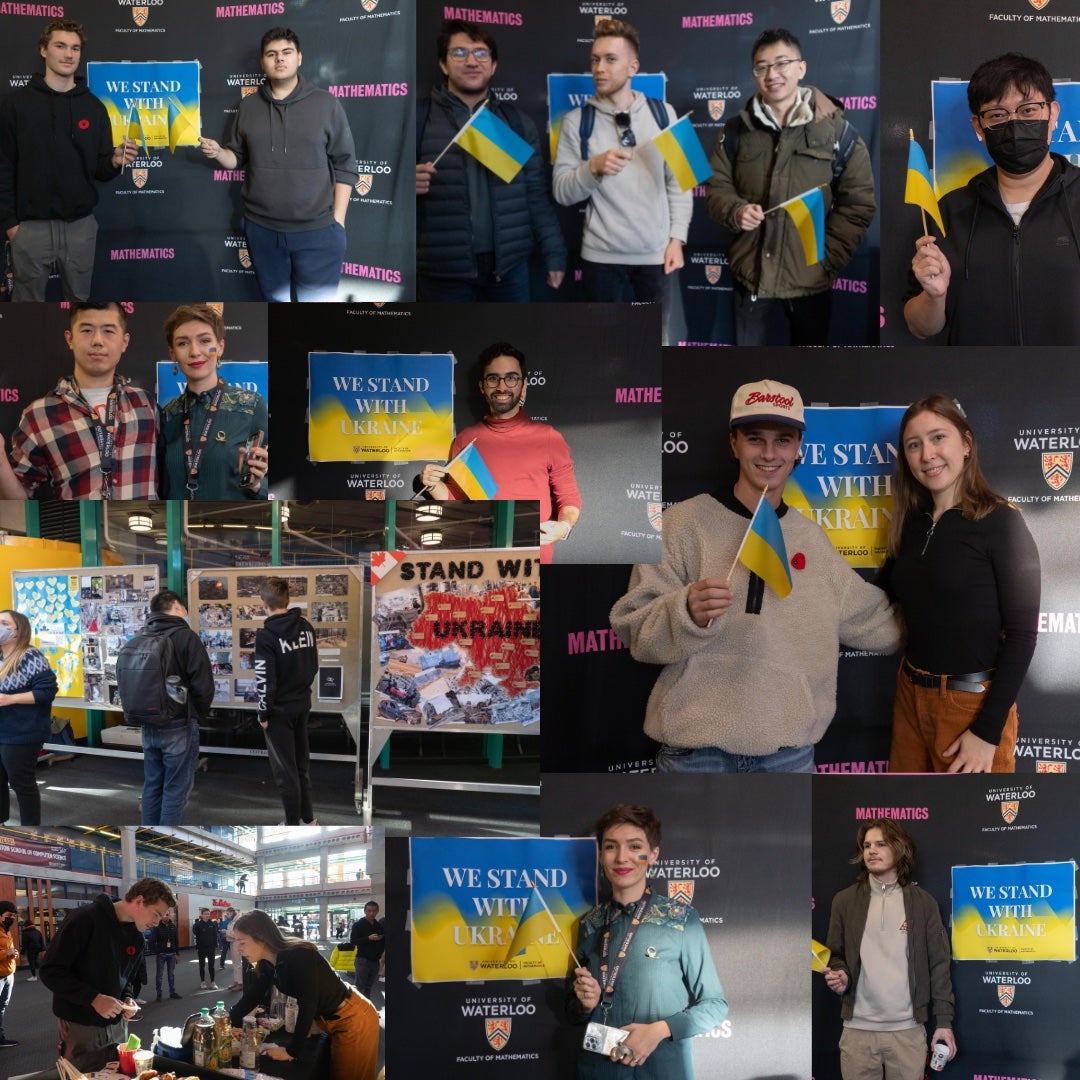 A collage of students holding Ukrainian flags