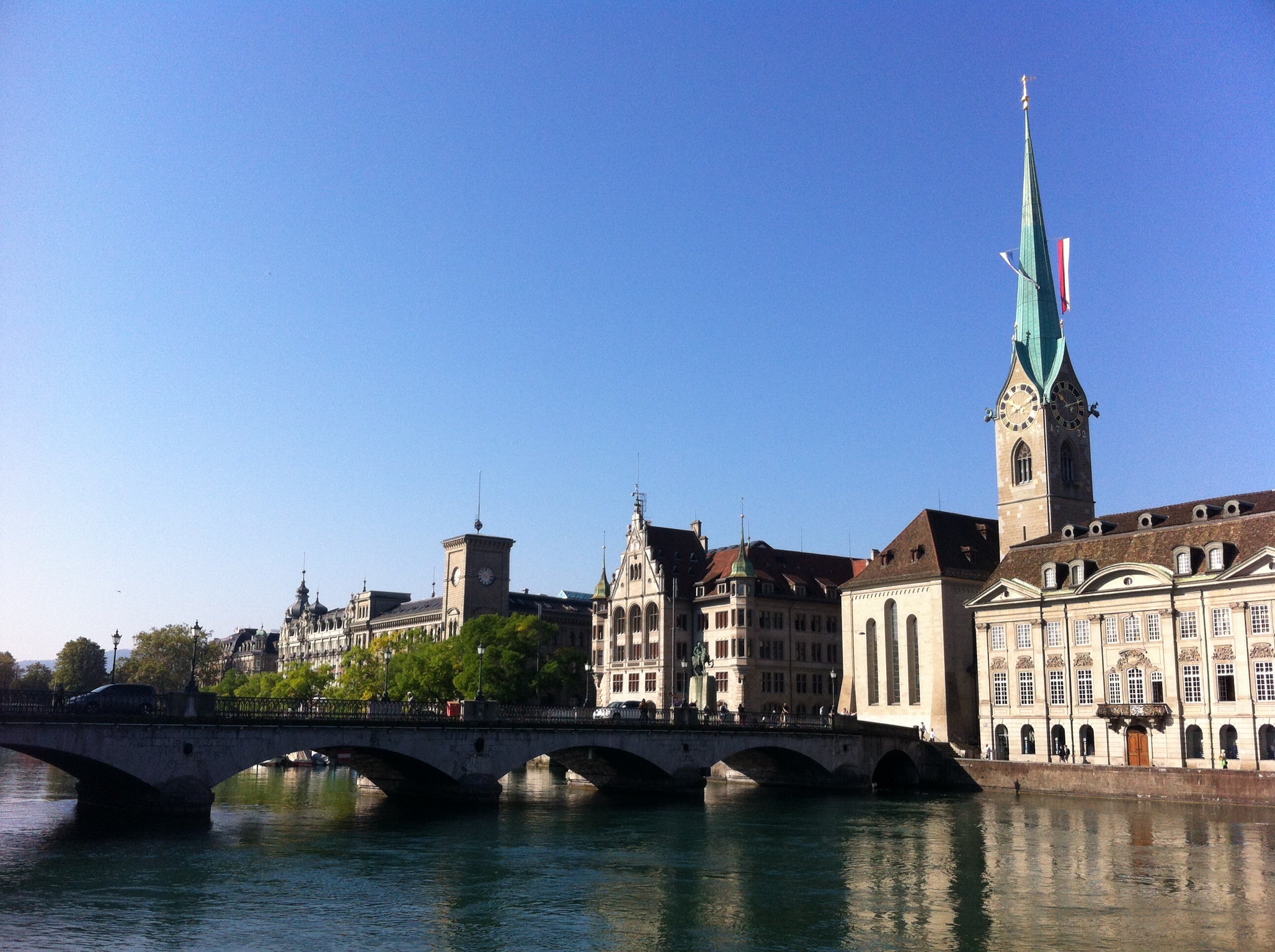 Side of the Limmat River, reflects its history in Zurich 