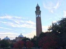 free standing clock tower in university of Birmingham's 