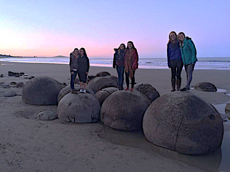 Moeraki Boulders, South Island New Zealand with friends from all over the world
