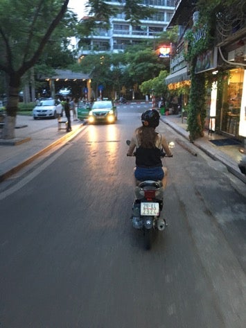 motorcycle through Hanoi on Vietnam trip