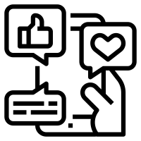 Icon of phone with thumbs up, heart, and message notifications