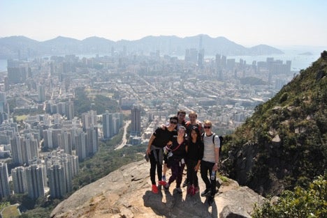 with friends at the top of Lion's Rock, Hong Kong