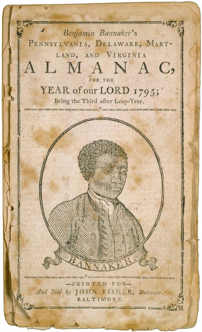 Old-fashioned almanac with picture of Benjamin Banneker on the cover