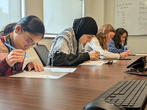 Attendees working on statistics activities