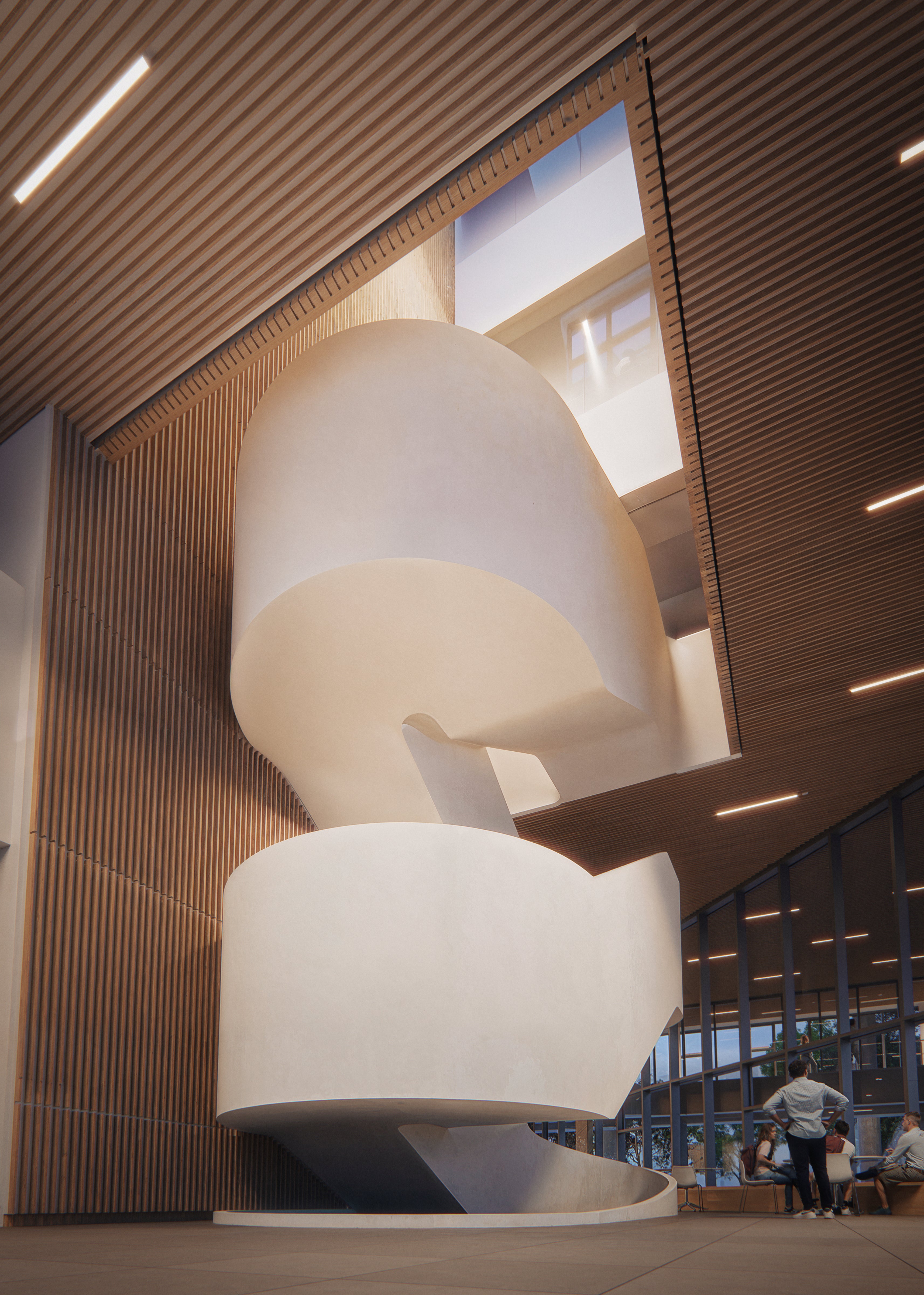 view of solar chimney and stairs from bottom floor