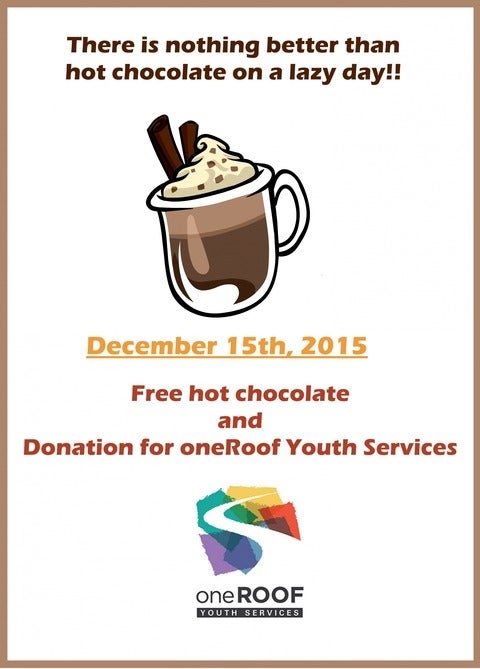 Advertisement of the event with a chocolate cup and logo of the charity house for donation