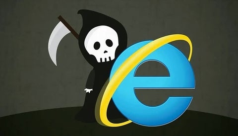 IE symbol with Death beside