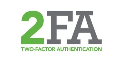 Letter and number 2FA underneath the words two factor authentication