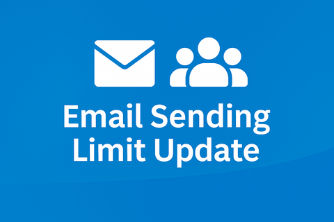 Envelope with a group of people underneath a phase Email sending limit update