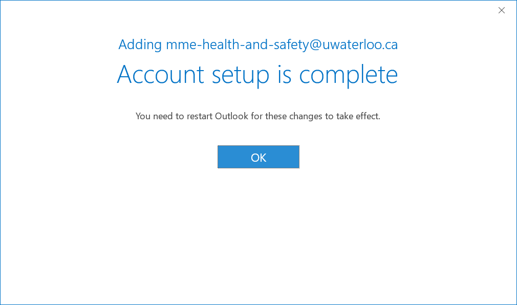 account setup is complete window