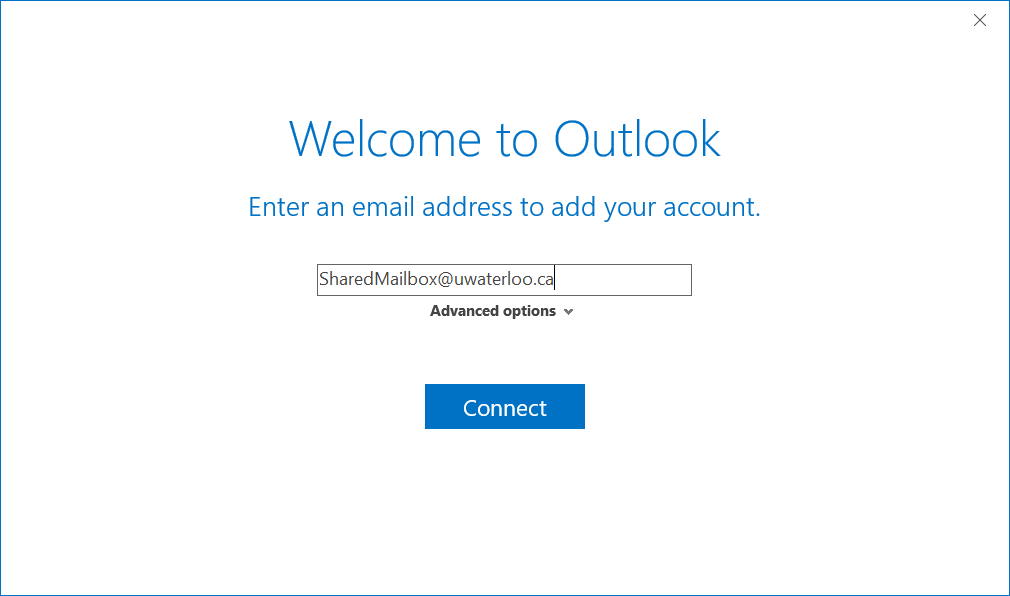 screen to type the shared mailbox email address