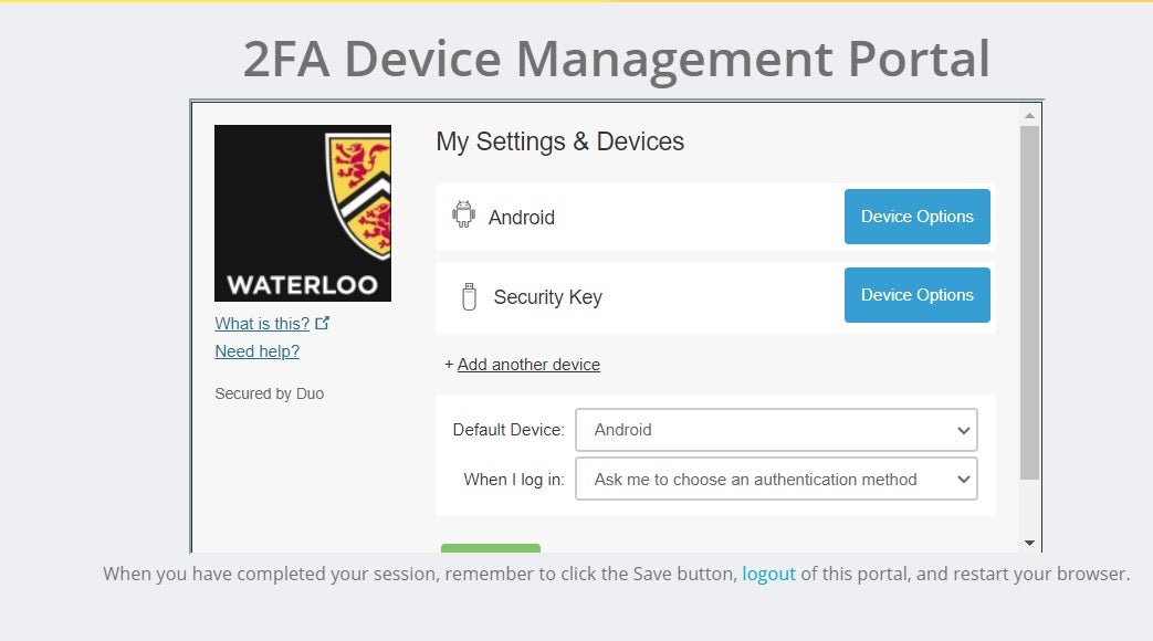 window with the device management portal