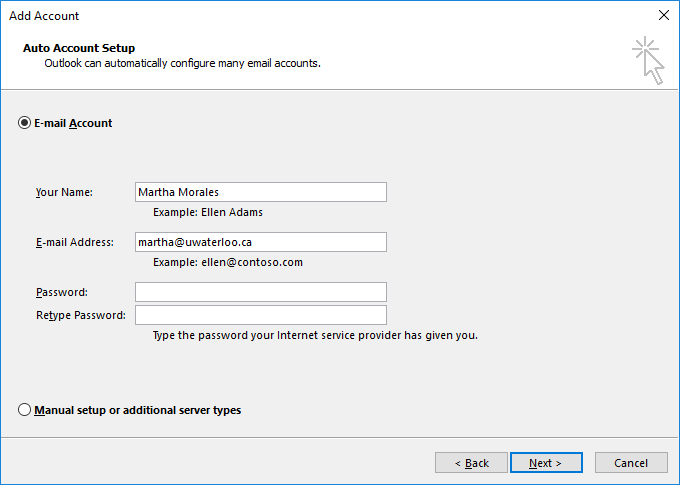 Fields with user information as name, email and password