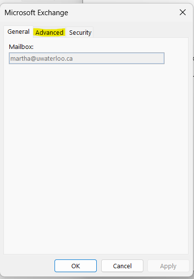 Window with Advanced highlighted