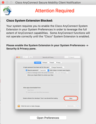 Window warning with attention required about permission on Mac