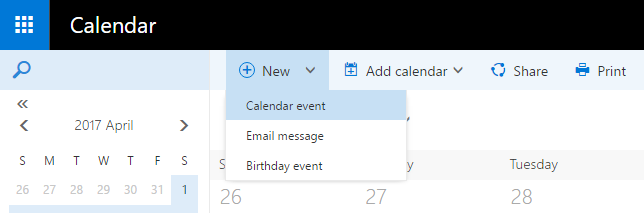 New calendar event button
