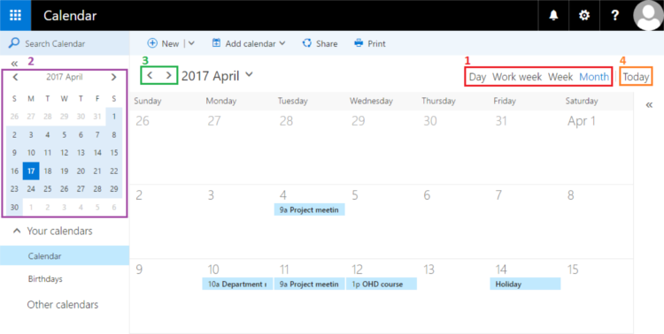 Calendar view in Outlook Web App