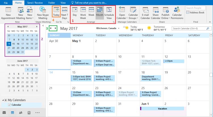 Calendar view in Outlook